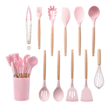 Load image into Gallery viewer, Silicone Kitchenware Cooking Utensils Set Non-stick Cookware Spatula Shovel Egg Beaters Wooden Handle Kitchen Cooking Tool Set CRAFTING business