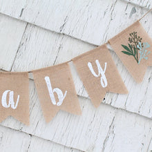 Load image into Gallery viewer, Burlap Greenery Oh Baby Shower Gender reveal sign Banner garden rustic Farmhouse Dessert Table decoration Backdrop Photo Booth