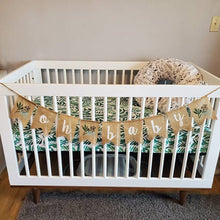 Load image into Gallery viewer, Burlap Greenery Oh Baby Shower Gender reveal sign Banner garden rustic Farmhouse Dessert Table decoration Backdrop Photo Booth