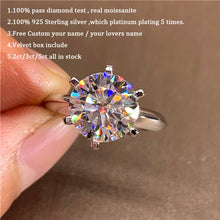 Load image into Gallery viewer, 0.5 - 5 Carat Round Moissanite Ring 6 Prongs Sterling Silver Plated 14K Gold High Clarity D Color Diamond Rings Woman Jewelry custom name engrave