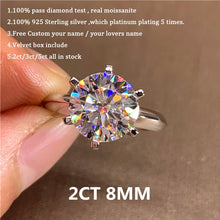 Load image into Gallery viewer, 0.5 - 5 Carat Round Moissanite Ring 6 Prongs Sterling Silver Plated 14K Gold High Clarity D Color Diamond Rings Woman Jewelry custom name engrave