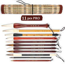 Load image into Gallery viewer, Chinese Calligraphy Brush Set Kanji Japanese Sumi Painting Drawing Artist Writing Brushes Roll-up Bamboo Brush Holder Pen Bag craft tool crafting