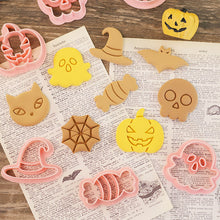 Load image into Gallery viewer, 8 PIECE Set Halloween Biscuit Mould Haloween Bat Pumpkin Ghost Skull Cookie Cutting Mold Fondant Cookie Cutter Baking Tool kitchenware