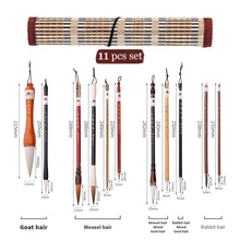 Load image into Gallery viewer, Chinese Calligraphy Brush Set Kanji Japanese Sumi Painting Drawing Artist Writing Brushes Roll-up Bamboo Brush Holder Pen Bag craft tool crafting