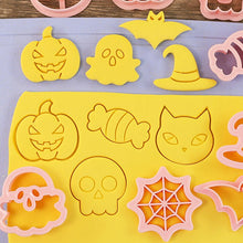 Load image into Gallery viewer, 8 PIECE Set Halloween Biscuit Mould Haloween Bat Pumpkin Ghost Skull Cookie Cutting Mold Fondant Cookie Cutter Baking Tool kitchenware