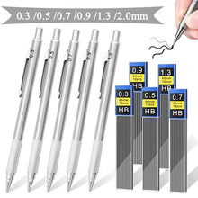 Load image into Gallery viewer, Mechanical Pencil Set Replaceable Refills 0.3 0.5 0.7 0.9 1.3 2.0mm Leads for Writing Drawing Art Metal Pen School craft supplies 007mm 009mm 1.3mm 005mm 2mm