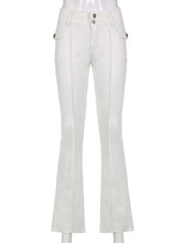 Load image into Gallery viewer, ALLNeon Indie Aesthetics Slim Low Waist Flare Pants E-girl Vintage Pockets Solid Y2K Pants Autumn 90s Fashion Black Trousers