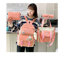 Load image into Gallery viewer, Women Laptop Backpack 4 Piece Set Harajuku Canvas School Bags For Teenage Girls Kawaii College Student Kids Book Bag Rucksack