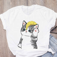 Load image into Gallery viewer, Women T-shirt Cute Cat Funny Cartoon T-shirt Harajuku Graphic Ulzzang T-shirt 90s Print T-shirt Fashion Aesthetic Top Tee Female