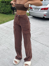 Load image into Gallery viewer, Rockmore Brown Vintage Baggy Jeans Women 90s Streetwear Pockets Wide Leg Cargo Pants Low Waist Straight Denim Trousers 2021