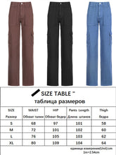 Load image into Gallery viewer, Rockmore Brown Vintage Baggy Jeans Women 90s Streetwear Pockets Wide Leg Cargo Pants Low Waist Straight Denim Trousers 2021