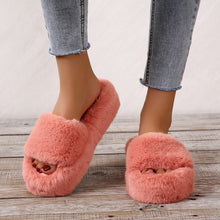 Load image into Gallery viewer, Quality Luxury One Word Thick Sole Warm Plus Velvet Home Women Shoes Plush Open Toe Cotton Slippers