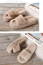 Load image into Gallery viewer, Quality Luxury One Word Thick Sole Warm Plus Velvet Home Women Shoes Plush Open Toe Cotton Slippers