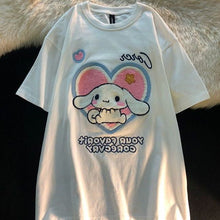 Load image into Gallery viewer, Flocking Kawaii Dog Print T-Shirt Harajuku Casual Loose Summer Women'S T-Shirt Cute Sweet Aesthetic Oversized Tops Streetwear