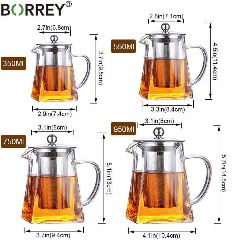 BORREY Big Heat-Resistant Glass Teapot Flower Tea Kettle Large Clear Glass  Fruit Juice Container Ceramic Teapot Holder Base