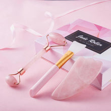 Load image into Gallery viewer, Natural Rose Quartz Jade Roller Set Box Face Slimming Lifting Massager Jade Stone Facial Massage Roller Skin Care Beauty Tool