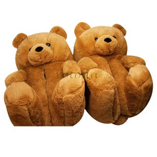 Load image into Gallery viewer, Women Teddy Bear Plush Slippers Cartoon Cute Bear House Slipper Winter Warm Furry Faux Fur Slides Woman Furry Flip Flop Shoes