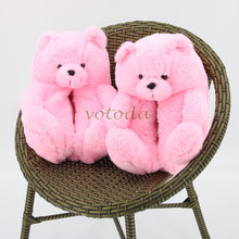 Load image into Gallery viewer, Women Teddy Bear Plush Slippers Cartoon Cute Bear House Slipper Winter Warm Furry Faux Fur Slides Woman Furry Flip Flop Shoes