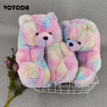 Load image into Gallery viewer, Women Teddy Bear Plush Slippers Cartoon Cute Bear House Slipper Winter Warm Furry Faux Fur Slides Woman Furry Flip Flop Shoes