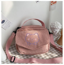 Load image into Gallery viewer, Women Canvas Zipper Bag Preppy Style Student Tote Shoulder Messenger Bag Small Corduroy Bag Satchel Travel Purse Handbag
