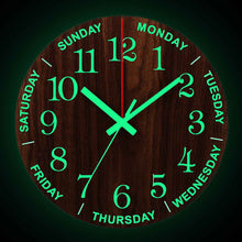 Load image into Gallery viewer, 12 Inch Luminous Wall Clock Wood Silent light in dark night Nordic Fashion Wall Clock Non Ticking Clock With Night Light