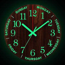 Load image into Gallery viewer, 12 Inch Luminous Wall Clock Wood Silent light in dark night Nordic Fashion Wall Clock Non Ticking Clock With Night Light