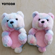 Load image into Gallery viewer, Women Teddy Bear Plush Slippers Cartoon Cute Bear House Slipper Winter Warm Furry Faux Fur Slides Woman Furry Flip Flop Shoes