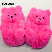 Load image into Gallery viewer, Women Teddy Bear Plush Slippers Cartoon Cute Bear House Slipper Winter Warm Furry Faux Fur Slides Woman Furry Flip Flop Shoes