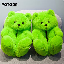 Load image into Gallery viewer, Women Teddy Bear Plush Slippers Cartoon Cute Bear House Slipper Winter Warm Furry Faux Fur Slides Woman Furry Flip Flop Shoes