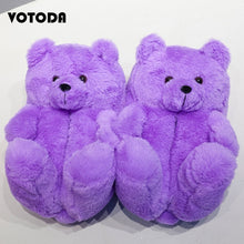 Load image into Gallery viewer, Women Teddy Bear Plush Slippers Cartoon Cute Bear House Slipper Winter Warm Furry Faux Fur Slides Woman Furry Flip Flop Shoes
