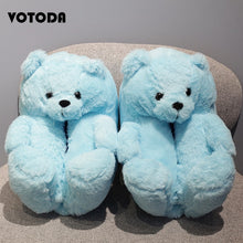 Load image into Gallery viewer, Women Teddy Bear Plush Slippers Cartoon Cute Bear House Slipper Winter Warm Furry Faux Fur Slides Woman Furry Flip Flop Shoes