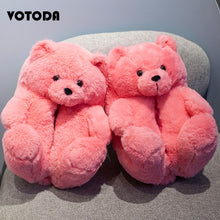 Load image into Gallery viewer, Women Teddy Bear Plush Slippers Cartoon Cute Bear House Slipper Winter Warm Furry Faux Fur Slides Woman Furry Flip Flop Shoes