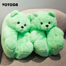 Load image into Gallery viewer, Women Teddy Bear Plush Slippers Cartoon Cute Bear House Slipper Winter Warm Furry Faux Fur Slides Woman Furry Flip Flop Shoes