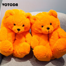 Load image into Gallery viewer, Women Teddy Bear Plush Slippers Cartoon Cute Bear House Slipper Winter Warm Furry Faux Fur Slides Woman Furry Flip Flop Shoes