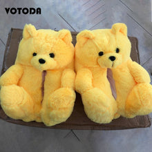 Load image into Gallery viewer, Women Teddy Bear Plush Slippers Cartoon Cute Bear House Slipper Winter Warm Furry Faux Fur Slides Woman Furry Flip Flop Shoes