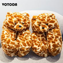 Load image into Gallery viewer, Women Teddy Bear Plush Slippers Cartoon Cute Bear House Slipper Winter Warm Furry Faux Fur Slides Woman Furry Flip Flop Shoes