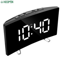 Load image into Gallery viewer, 7 Inch For Kids Bedroom Curved Dimmable Mirror Clock LED Screen Digital Alarm Clock Home Decors Large Number Table Clock