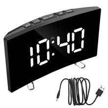 Load image into Gallery viewer, 7 Inch For Kids Bedroom Curved Dimmable Mirror Clock LED Screen Digital Alarm Clock Home Decors Large Number Table Clock