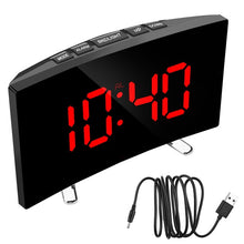 Load image into Gallery viewer, 7 Inch For Kids Bedroom Curved Dimmable Mirror Clock LED Screen Digital Alarm Clock Home Decors Large Number Table Clock