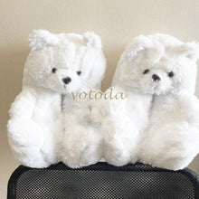Load image into Gallery viewer, Women Teddy Bear Plush Slippers Cartoon Cute Bear House Slipper Winter Warm Furry Faux Fur Slides Woman Furry Flip Flop Shoes