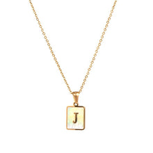 Load image into Gallery viewer, 18K Golden plate Chain Necklaces Square Natural Shell Initial Letters Pendant love matching boyfriend girlfriend custom handmade