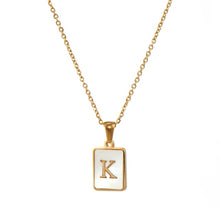 Load image into Gallery viewer, 18K Golden plate Chain Necklaces Square Natural Shell Initial Letters Pendant love matching boyfriend girlfriend custom handmade
