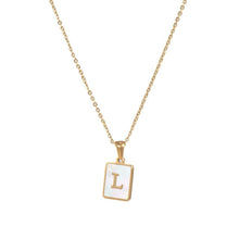 Load image into Gallery viewer, 18K Golden plate Chain Necklaces Square Natural Shell Initial Letters Pendant love matching boyfriend girlfriend custom handmade