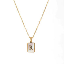 Load image into Gallery viewer, 18K Golden plate Chain Necklaces Square Natural Shell Initial Letters Pendant love matching boyfriend girlfriend custom handmade