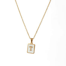 Load image into Gallery viewer, 18K Golden plate Chain Necklaces Square Natural Shell Initial Letters Pendant love matching boyfriend girlfriend custom handmade