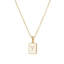 Load image into Gallery viewer, 18K Golden plate Chain Necklaces Square Natural Shell Initial Letters Pendant love matching boyfriend girlfriend custom handmade