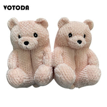 Load image into Gallery viewer, Women Teddy Bear Plush Slippers Cartoon Cute Bear House Slipper Winter Warm Furry Faux Fur Slides Woman Furry Flip Flop Shoes