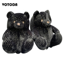 Load image into Gallery viewer, Women Teddy Bear Plush Slippers Cartoon Cute Bear House Slipper Winter Warm Furry Faux Fur Slides Woman Furry Flip Flop Shoes