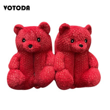 Load image into Gallery viewer, Women Teddy Bear Plush Slippers Cartoon Cute Bear House Slipper Winter Warm Furry Faux Fur Slides Woman Furry Flip Flop Shoes