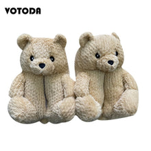 Load image into Gallery viewer, Women Teddy Bear Plush Slippers Cartoon Cute Bear House Slipper Winter Warm Furry Faux Fur Slides Woman Furry Flip Flop Shoes